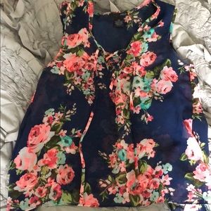 Floral lace up tank